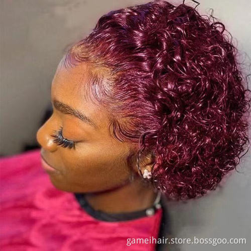 Short Curly Bob Wig Pixie Cut Human Hair  Under $30 99J 1BT30 Brown Colored Hair Wigs 13X1 Transparent Lace Wig For Women